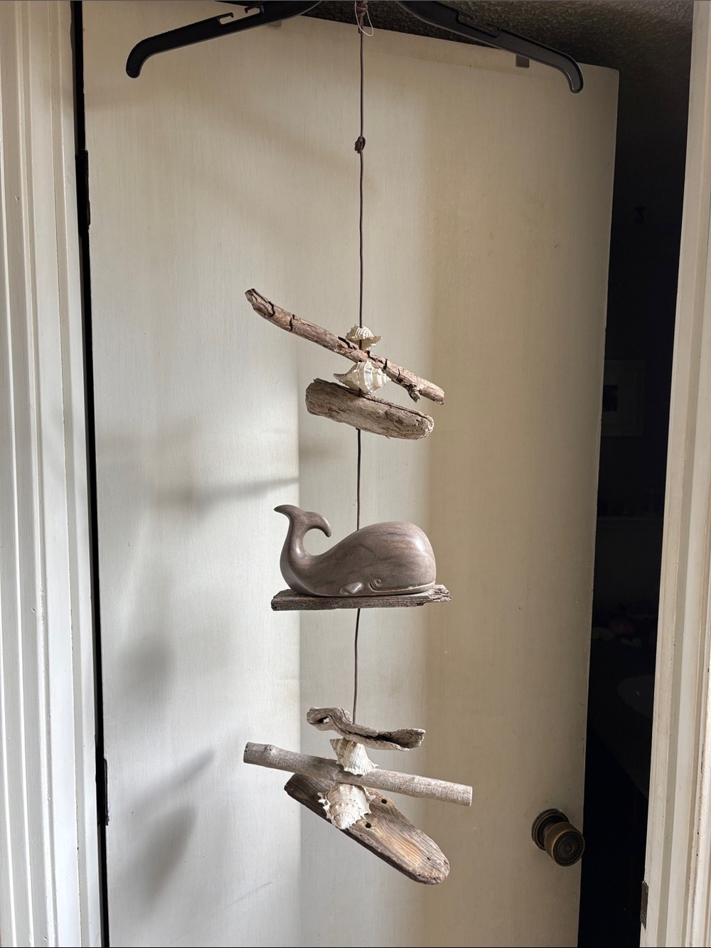 Driftwood Whale Hanging Mobile - Neutral Beach Decor